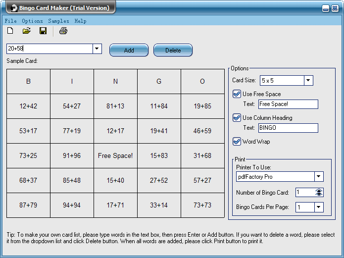 Bingo Card Maker 4.3 screenshot